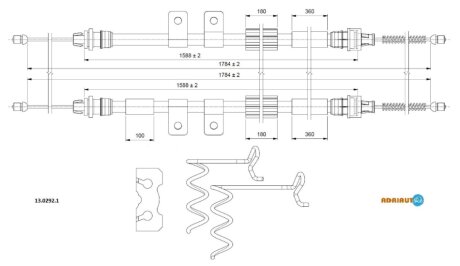 FORD трос ручного гальм. задн. прав./лів. Transit Connect 1,8 02- ADRIAUTO 13.0292.1