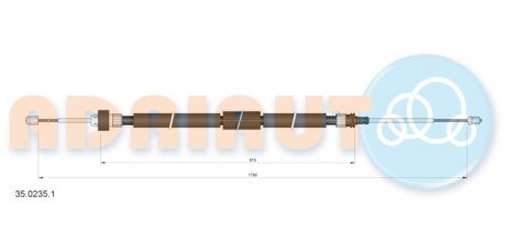 CITROEN трос ручного гальма задн. бараб. механ. 1790/915 мм C3 III, PEUGEOT 208 I ADRIAUTO 35.0235.1