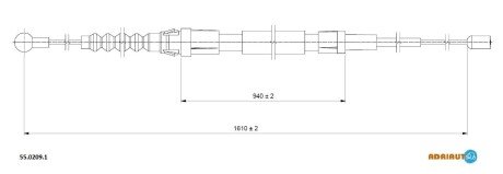 VW трос ручного гальма задн. лів./прав. 1610/940 мм TOURAN 03- ADRIAUTO 55.0209.1 (фото 1)