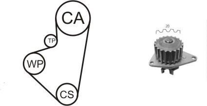 CITROEN К-кт ГРМ (помпа + ролик + ремінь) BERLINGO 1.4i 96-11, PEUGEOT 106 I (1A, 1C) 1.3 93-96, 206 SW 1.4 02-07 AIRTEX WPK-121203
