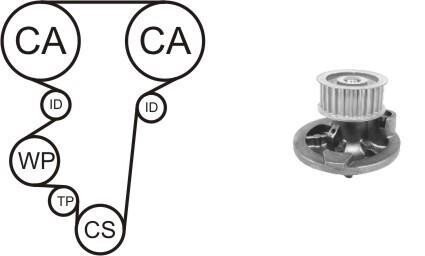 К-кт ГРМ (помпа + ремінь + 3 ролика) Daewoo Evanda,Nubira,Opel Astra F,Omega B,Vectra B 1.8/2.0 AIRTEX WPK-169601