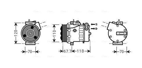 AVA FIAT Компресор кондиціонера DOBLO, FIORINO, PUNTO EVO, CITROEN, PEUGEOT AVA COOLING FTAK384