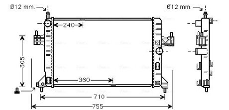 AVA OPEL Радіатор охолодження двиг. CORSA C 1,7 TD 2000- (598x369x32) AVA COOLING OL2305