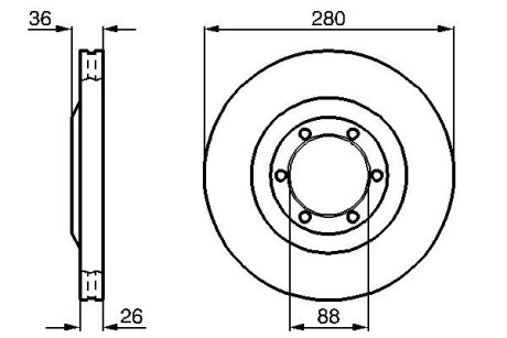 Диск гальм.передн.(280*26) вентил.OPEL Frontera,Monterey (без ABS) BOSCH 0986478437