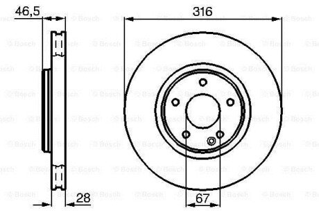 Гальмівний диск перед.(вентил.) DB W210 3,2-5,0 (316*28) BOSCH 0986478625