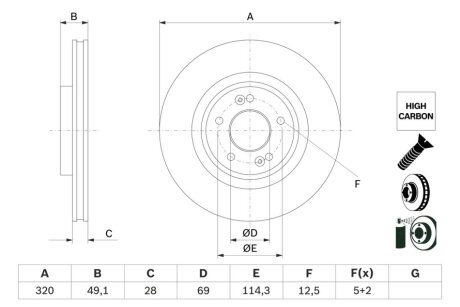 Диск гальмiвний переднiй BOSCH 0986479F35