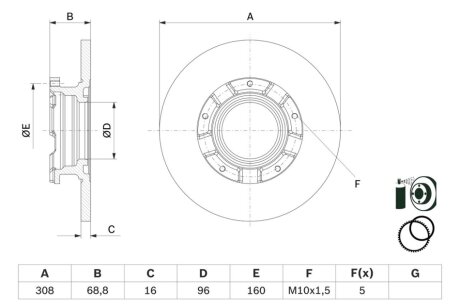 Диск гальм задн. FORD TRANSIT 12- BOSCH 0986479F62