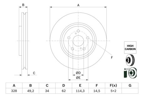 TOYOTA Гальмівний диск передн. RAV 4 V 18-, LEXUS BOSCH 0986479H04 (фото 1)