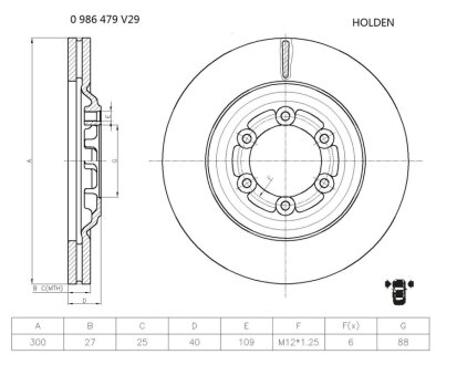 ISUZU Гальмівний диск передн. D-MAX I, D-MAX II BOSCH 0986479V29