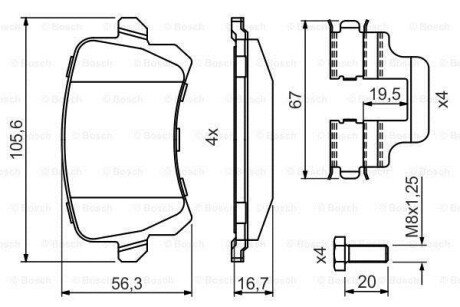 Комплект гальмівних колодок з 4 шт. дисків BOSCH 0 986 494 731