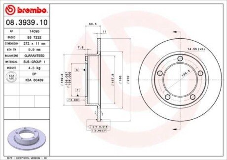 Диск гальмівний BREMBO 08.3939.10