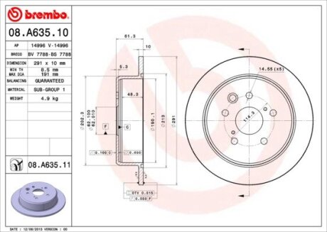 Диск гальмівний BREMBO 08.A635.11 (фото 1)