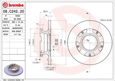 Диск гальмівний BREMBO 08.C242.20