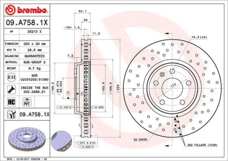 Диск гальмівний Xtra BREMBO 09.A758.1X