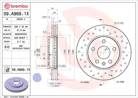 ГАЛЬМІВНИЙ ДИСК BREMBO 09.A969.1X