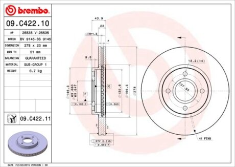 Диск гальмівний BREMBO 09.C422.11