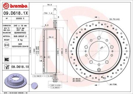 Диск гальмівний BREMBO 09.D618.1X (фото 1)