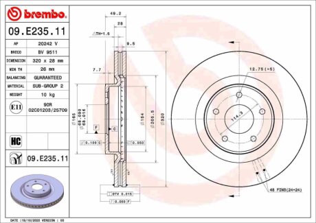 Диск гальмівний BREMBO 09.E235.11