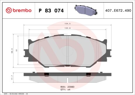 Гальмівні колодки BREMBO P83074