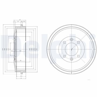 Гальмівний барабан задній CITROEN BERLINGO, C15, XSARA, XSARA PICASSO, ZX PEUGEOT 305, 305 I, 305 II, 306, 405 I, 405 II, 406, PARTNER, PARTNER TEPEE, PARTNERSPACE 1.1-Electric 10.77- Delphi BF169