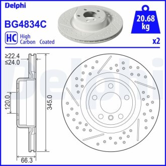 BMW Гальмівний диск задн. 1 (F20), 1 (F21), 2 (F22, F87), 3 (F30, F80) Delphi BG4834C