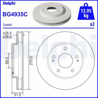 MITSUBISHI Гальмівний диск передн. L200 / TRITON 2.5 DI-D 07- Delphi BG4935C (фото 1)