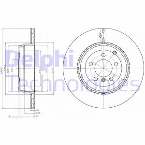 LAND ROVER Гальмівний диск задн. RANGE ROVER III (L322) 4.4 D, 5.0 09- Delphi BG9080C