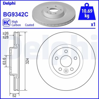 VOLVO Гальмівний диск передн. XC60 I Delphi BG9342C