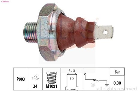 FIAT датчик тиск. мастила 0.3bar Alfa Romeo 155/164/33/75/90,Rover 800 EPS 1.800.010