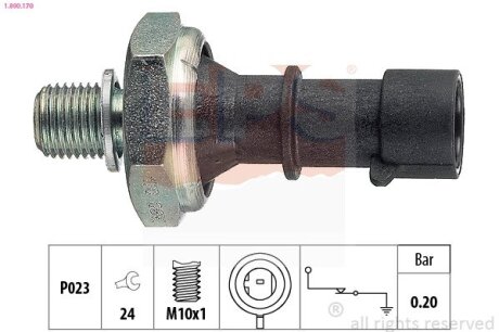 OPEL датчик тиску мастила Astra H 1,7 04-, Meriva 1,7DTI/CDTI 06-, Vectra C 3,0CDTI 05-. EPS 1.800.170