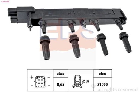 CITROEN котушка запалювання C4,5,Jumpy,Peugeot 206,307,406,407 EPS 1.970.408