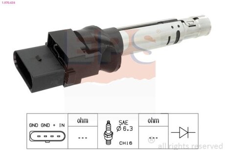 VW котушка запалювання AUDI TT 3,2 VW Passat 3,2FSI/3,6 05- Touareg 3,2 Phaeton 3,2 02- T5 3,2 03- PORSCE Cayenne 3,2 03- EPS 1.970.434