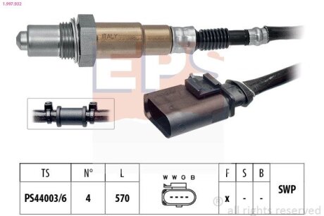 Лямбда-зонд (4 конт.) AUDI A3 1,4TFSI, A5/A6/A8 2,0TFSI, VW 1,4TSI, SKODA EPS 1.997.932