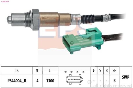 CITROEN лямбда-зонд (4 конт.) 1,1-2,9: Berlingo, Xsara, C3/5 PEUGEOT Partner/106/306/406 FIAT Scudo EPS 1.998.222