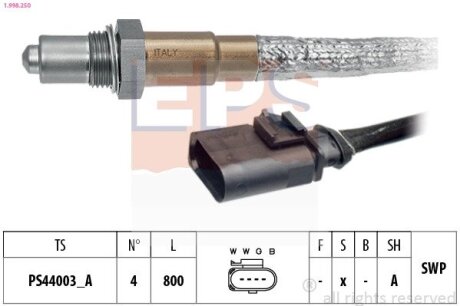 VW Лямбда-зонд GOLF VI 2.0 GTI 13-20, AUDI A3 1.8 12-16, SEAT LEON 1.8 13-18, SKODA OCTAVIA 1.8 12-20 EPS 1.998.250