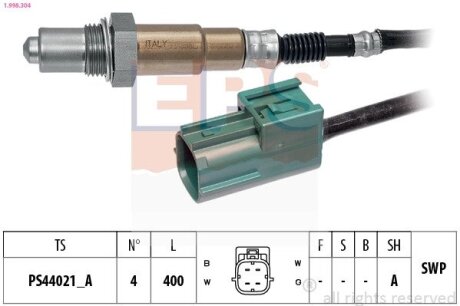 NISSAN Лямбда-зонд (4 конт.) Primera 1,6/1,8 02- Almera 1,5/1,8 02-06 Micra 1,0/1,2/1,4 02-05 EPS 1.998.304