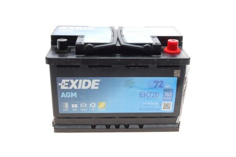 Акумулятор автомобільний AGM Start-Stop 12V/72Ah/760 (R+) EXIDE EK720