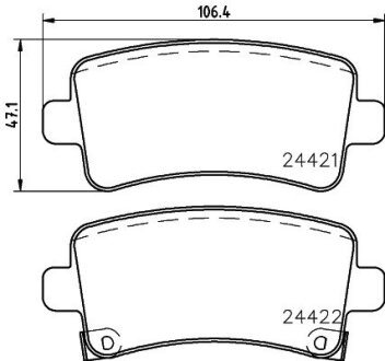 Колодки гальмiвнi дискові комплект; задн. HELLA 8DB355012991