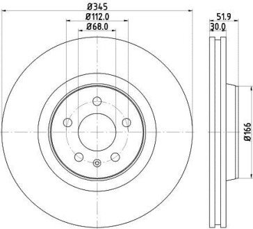 PRO AUDI диск гальмівний передній 345мм A4/A5/A6/Q5 08- HELLA 8DD 355 117-181