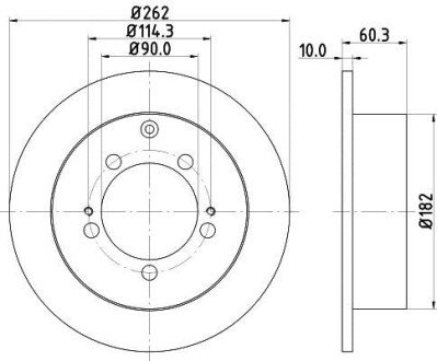 PRO MITSUBISHI гальмівний диск задн. Airtrek, Lancer VII, Outlander 03- (262*10) HELLA 8DD 355 118-661