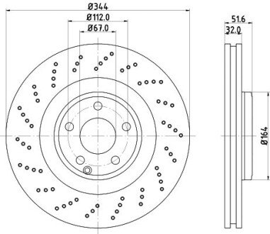 PRO HIGH CARBON DB Гальмівний диск передн. C218, X218 HELLA 8DD 355 126-381