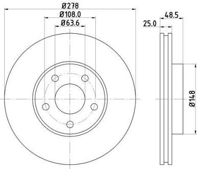 PRO HIGH CARBON FORD диск гальмівний передній Focus, Focus C-Max 03- 1.6/1.8 03- HELLA 8DD 355 128-461