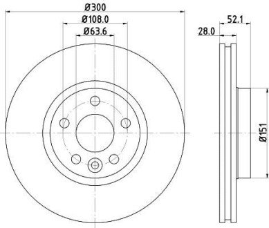 PRO HIGH CARBON FORD гальмівний диск передн. Mondeo 07- S-Max 06- Kuga 08- Galaxy 06- HELLA 8DD 355 129-491