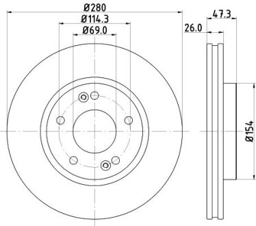 PRO HIGH CARBON HYUNDAI диск гальмівний передн. Tucson, Sonata 04-, Kia Magentis HELLA 8DD 355 129-711