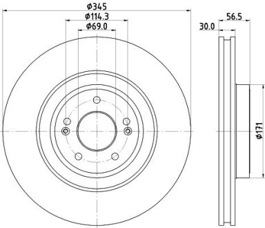 PRO HIGH CARBON KIA Гальмівний диск передн. STINGER 2.0 17-, GENESIS HELLA 8DD 355 132-651