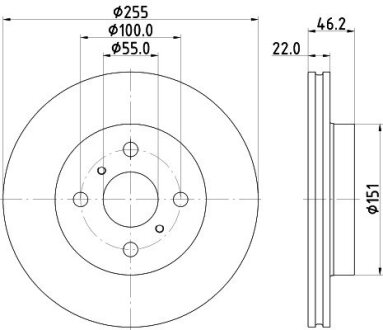 PRO TOYOTA Гальмівний диск передн. YARIS 1.0 20-, 1.5 20- HELLA 8DD 355 134-981