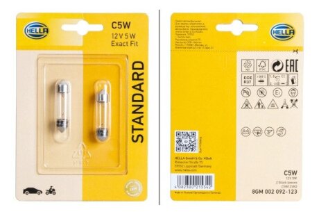 C5W 12V 5W Лампа розжарювання (блістер 2 шт) STANDARD HELLA 8GM 002 092-123