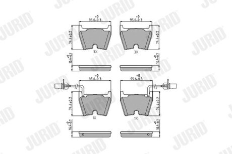 AUDI гальмівні колодки передні A6 C5 Avant 04-05, VW PHAETON 3.2 04-08, LAMBORGHINI GALLARDO SPYDER 5.0 05- Jurid 573195J (фото 1)