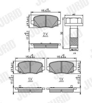 FIAT гальм. колодки задн. 500X 2.0 D Multijet 14-18, JEEP RENEGADE SUV 2.0 CRD 14- Jurid 573693J