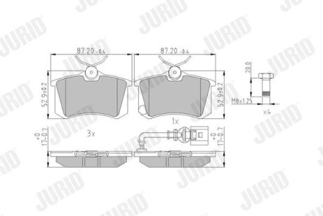 VW гальмівні колодки задн.T4,Sharan 00-Ford Galaxy 00-Seat Alhambra (з датчик.) Jurid 573938J